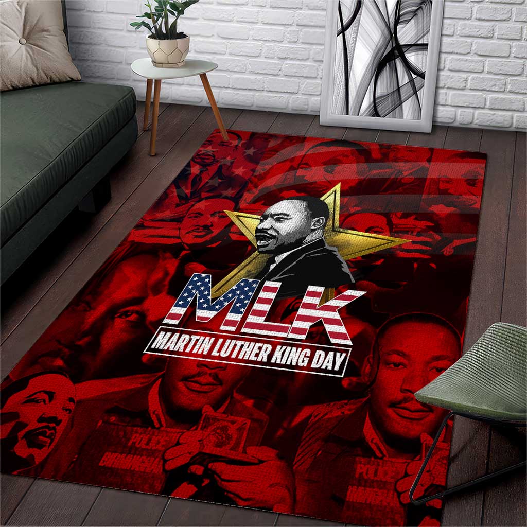 MLK Day Area Rug Martin Luther King Jr Tribute American Flag Lettering - African Pride