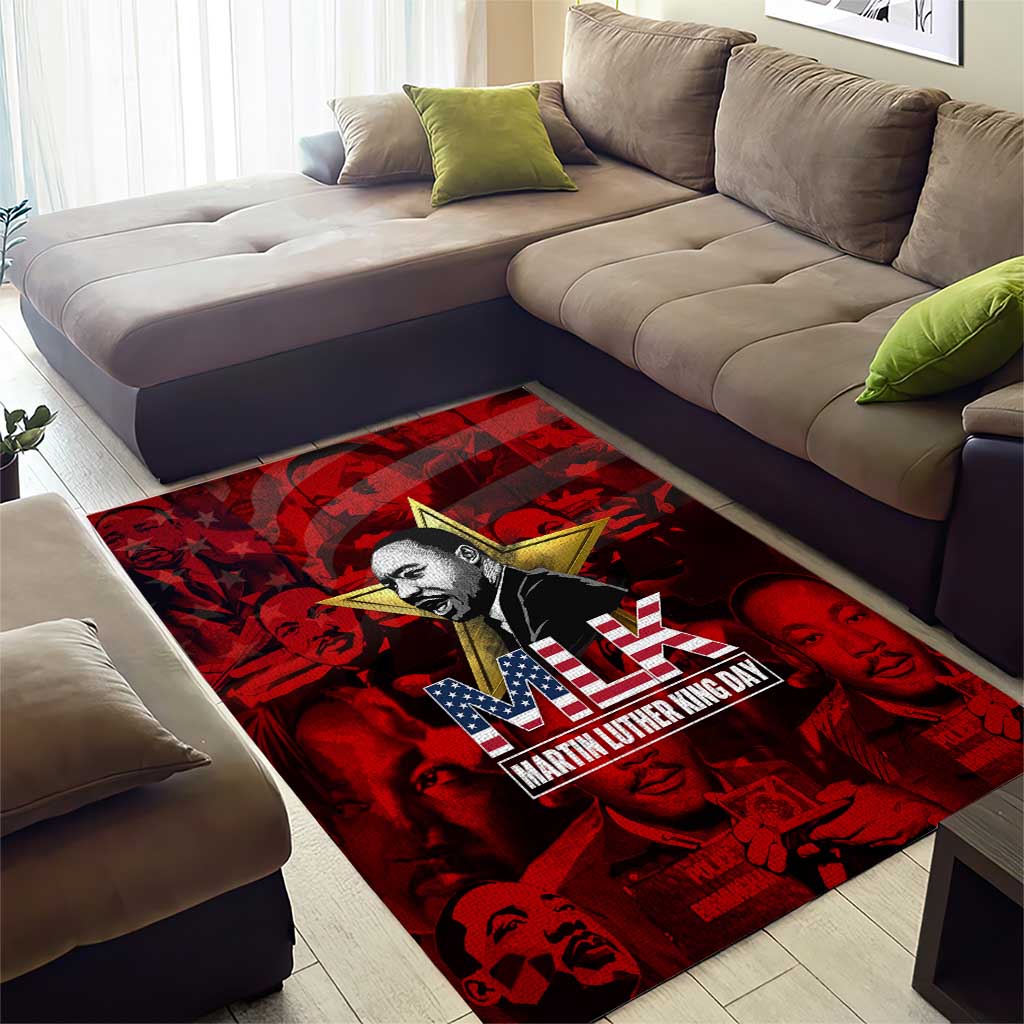 MLK Day Area Rug Martin Luther King Jr Tribute American Flag Lettering - African Pride