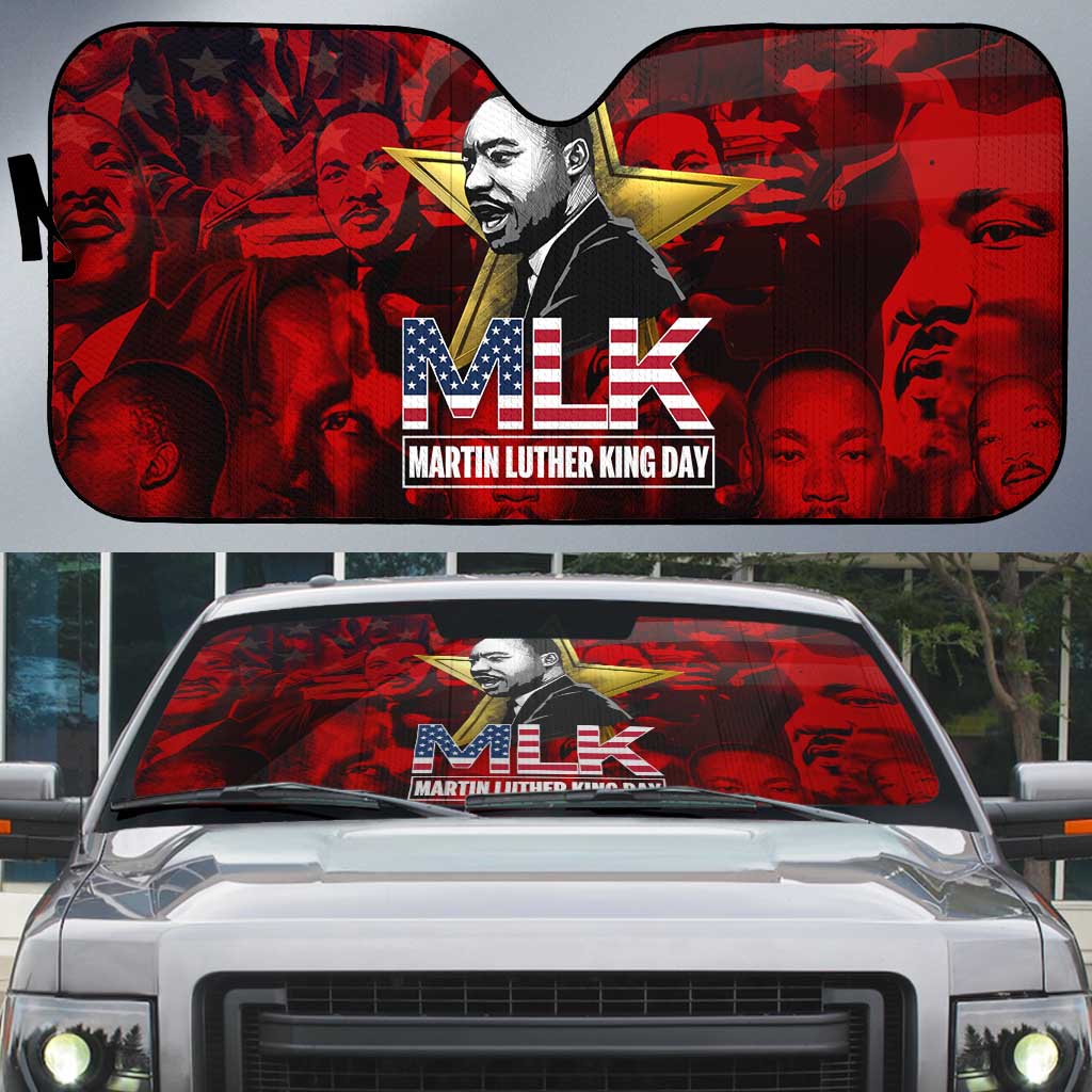 MLK Day Auto Sun Shade Martin Luther King Jr Tribute American Flag Lettering - African Pride