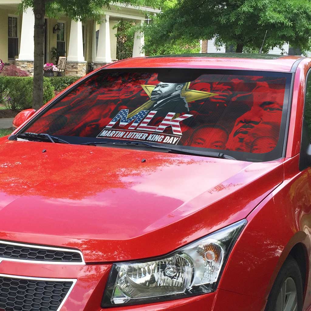 MLK Day Auto Sun Shade Martin Luther King Jr Tribute American Flag Lettering - African Pride