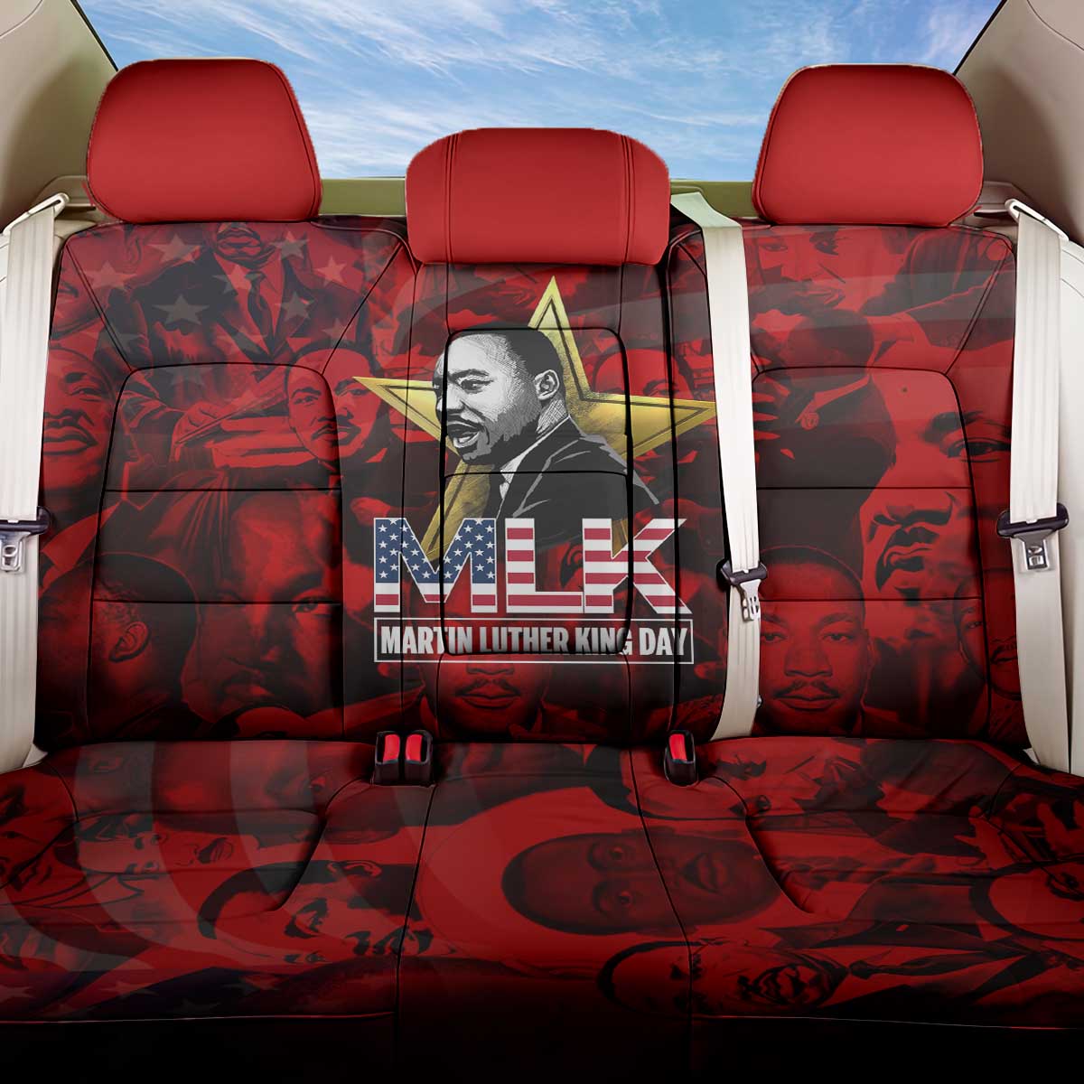 MLK Day Back Car Seat Cover Martin Luther King Jr Tribute American Flag Lettering - African Pride