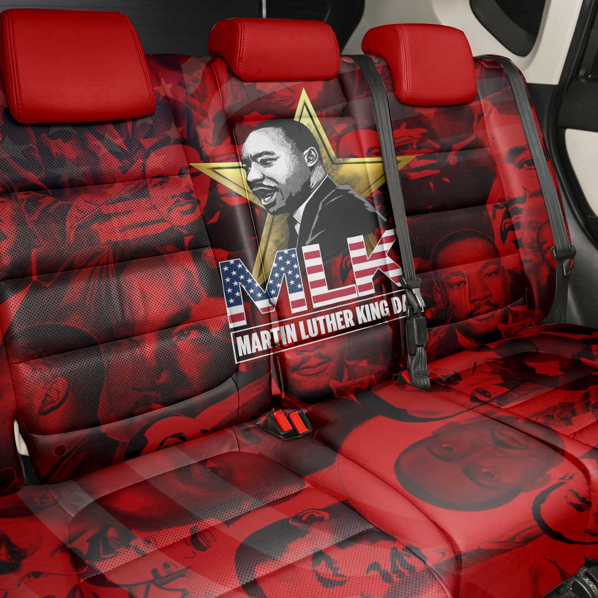 MLK Day Back Car Seat Cover Martin Luther King Jr Tribute American Flag Lettering - African Pride