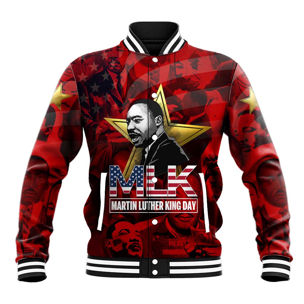 MLK Day Baseball Jacket Martin Luther King Jr Tribute American Flag Lettering - African Pride