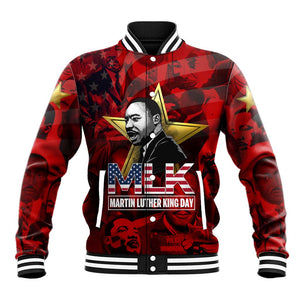 MLK Day Baseball Jacket Martin Luther King Jr Tribute American Flag Lettering - African Pride