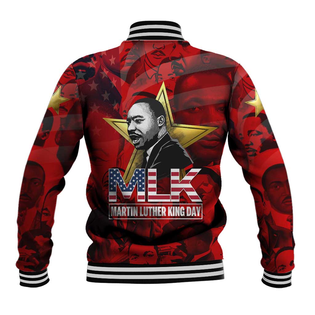 MLK Day Baseball Jacket Martin Luther King Jr Tribute American Flag Lettering - African Pride