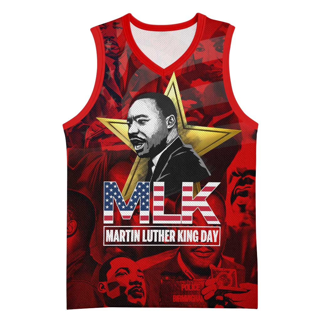 MLK Day Basketball Jersey Martin Luther King Jr Tribute American Flag Lettering - African Pride
