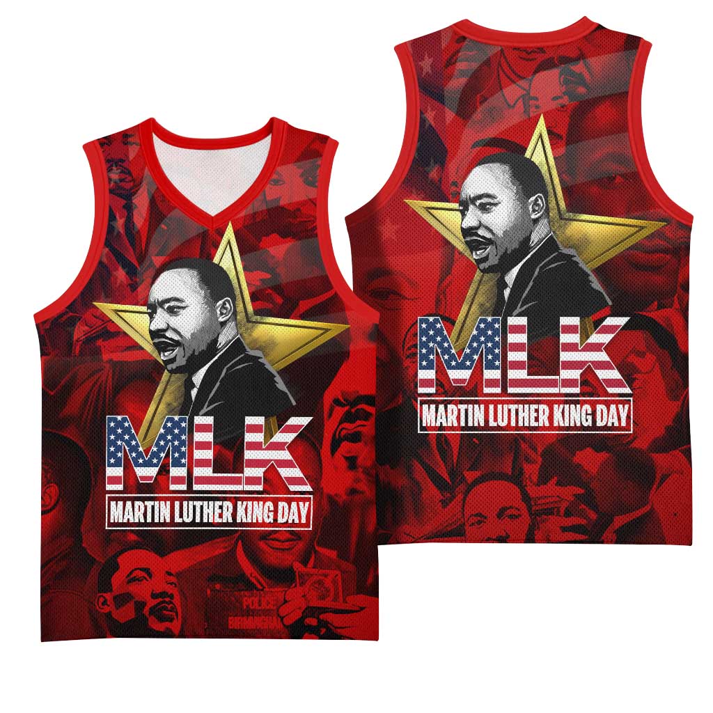 MLK Day Basketball Jersey Martin Luther King Jr Tribute American Flag Lettering - African Pride