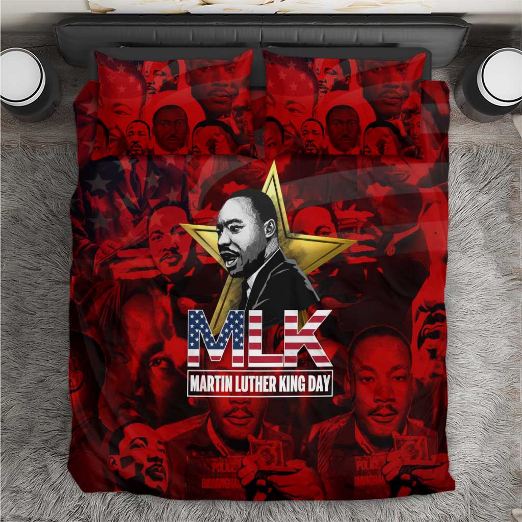 MLK Day Bedding Set Martin Luther King Jr Tribute American Flag Lettering - African Pride