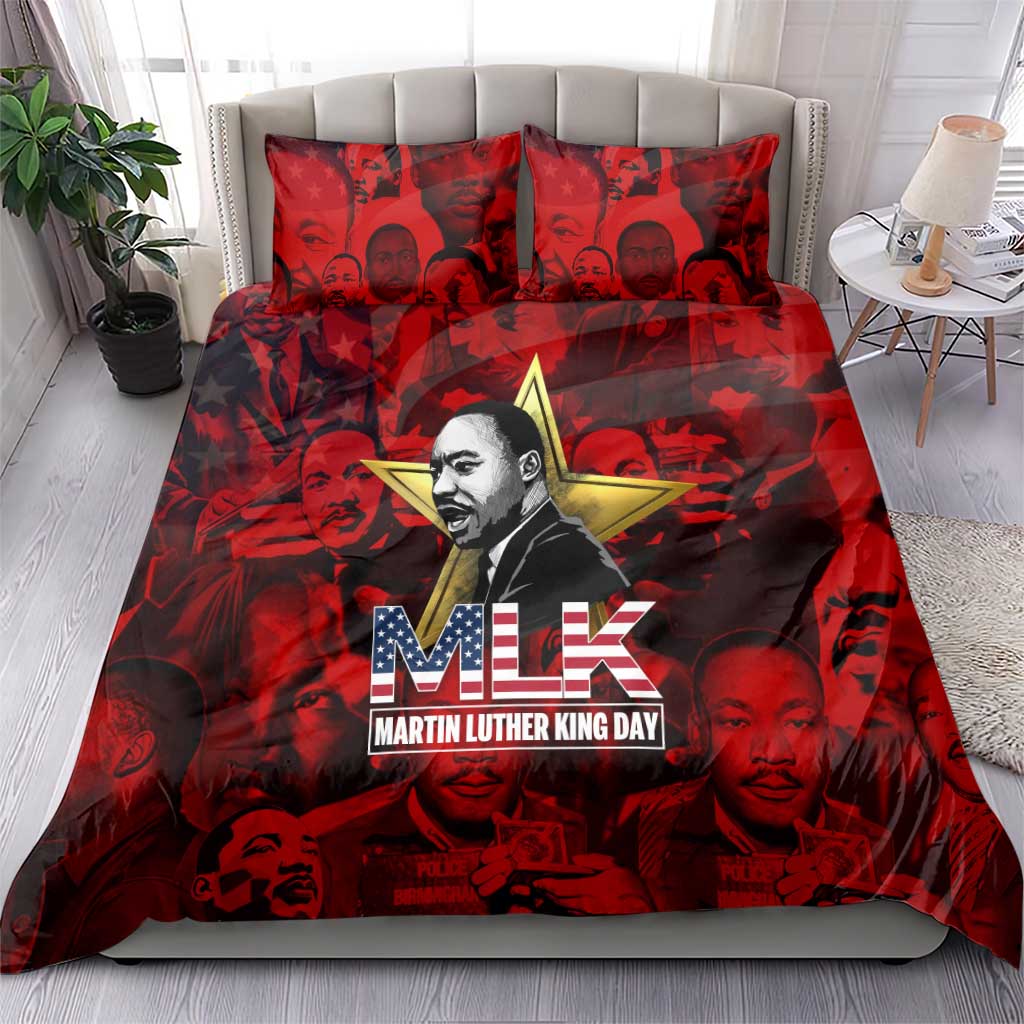 MLK Day Bedding Set Martin Luther King Jr Tribute American Flag Lettering - African Pride
