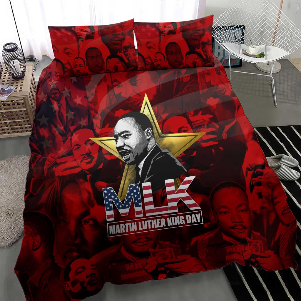 MLK Day Bedding Set Martin Luther King Jr Tribute American Flag Lettering - African Pride