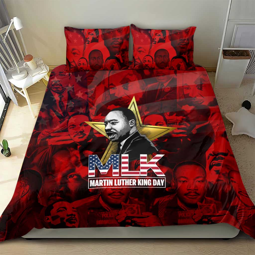 MLK Day Bedding Set Martin Luther King Jr Tribute American Flag Lettering - African Pride