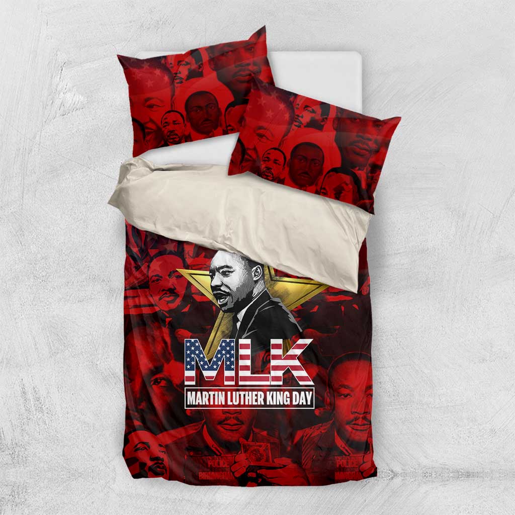 MLK Day Bedding Set Martin Luther King Jr Tribute American Flag Lettering - African Pride