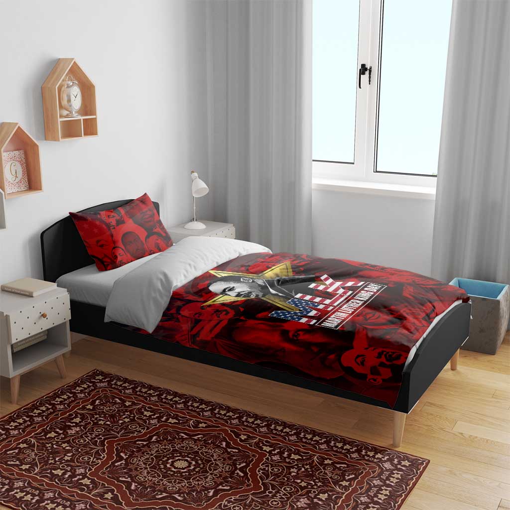 MLK Day Bedding Set Martin Luther King Jr Tribute American Flag Lettering - African Pride