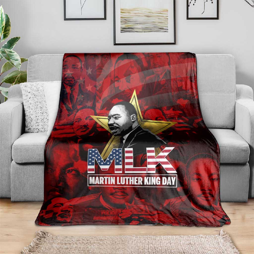 MLK Day Blanket Martin Luther King Jr Tribute American Flag Lettering - African Pride
