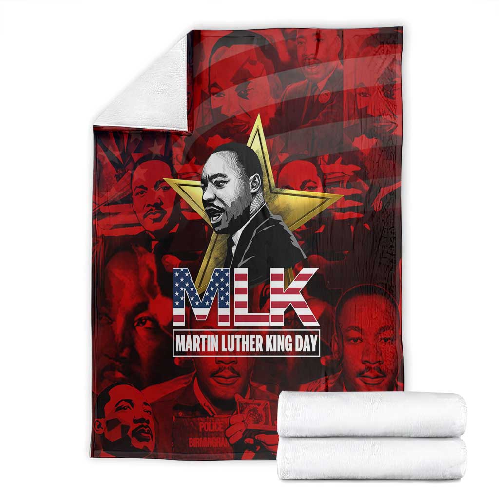 MLK Day Blanket Martin Luther King Jr Tribute American Flag Lettering - African Pride