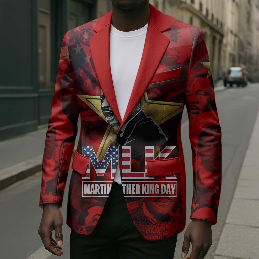 MLK Day Blazer Martin Luther King Jr Tribute American Flag Lettering - African Pride
