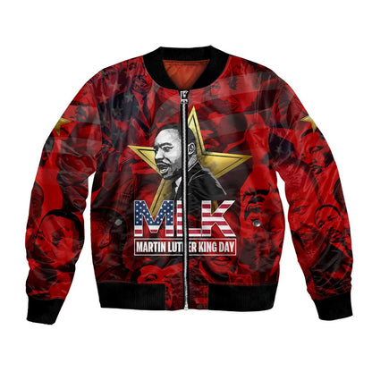 MLK Day Bomber Jacket Martin Luther King Jr Tribute American Flag Lettering - African Pride