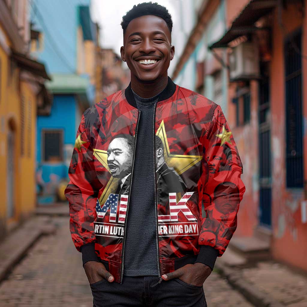 MLK Day Bomber Jacket Martin Luther King Jr Tribute American Flag Lettering - African Pride
