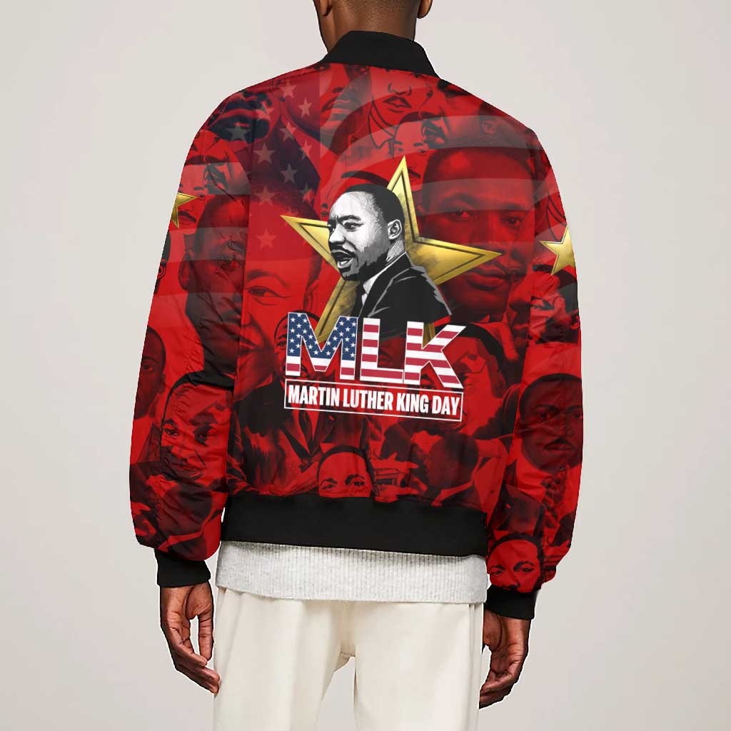 MLK Day Bomber Jacket Martin Luther King Jr Tribute American Flag Lettering - African Pride