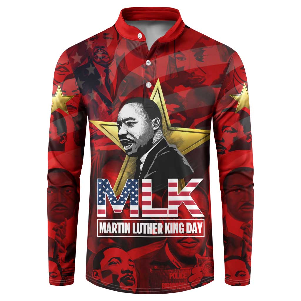 MLK Day Button Sweatshirt Martin Luther King Jr Tribute American Flag Lettering
