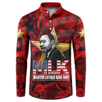MLK Day Button Sweatshirt Martin Luther King Jr Tribute American Flag Lettering
