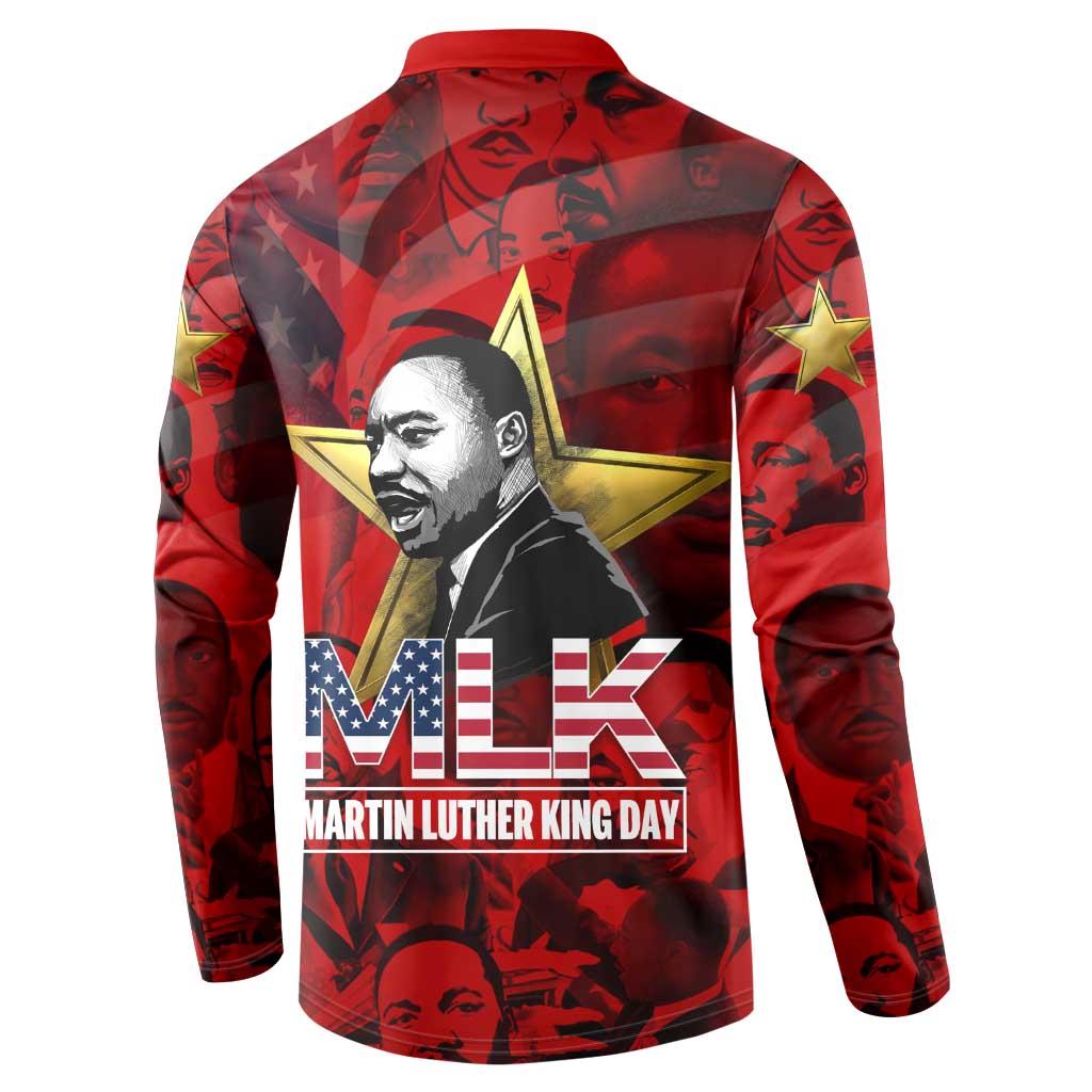 MLK Day Button Sweatshirt Martin Luther King Jr Tribute American Flag Lettering