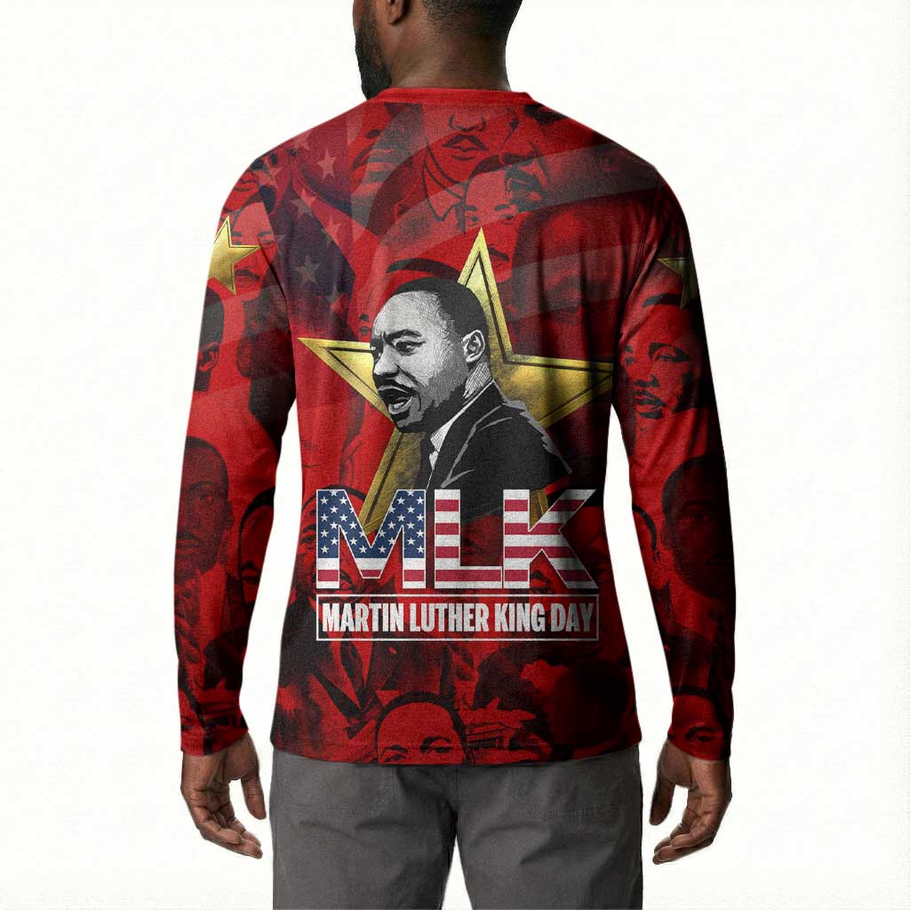 MLK Day Button Sweatshirt Martin Luther King Jr Tribute American Flag Lettering