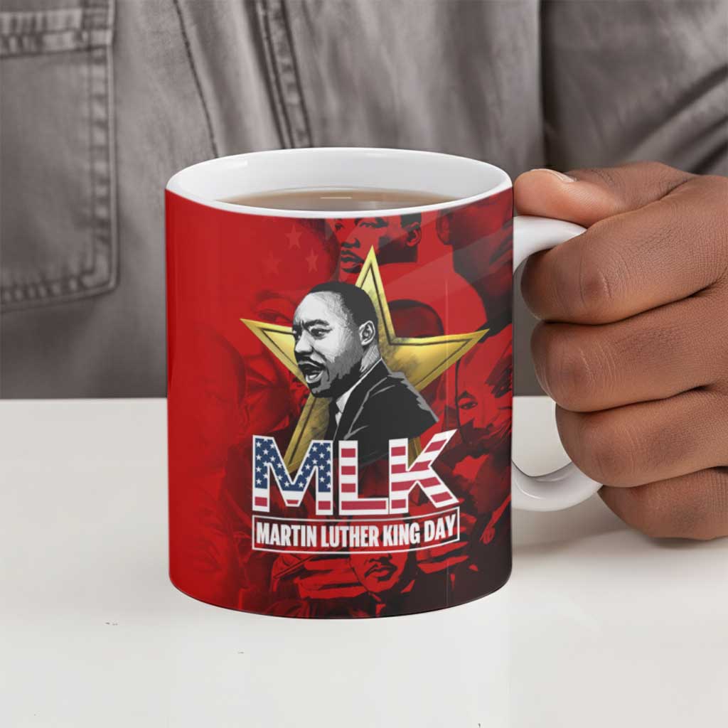 MLK Day Ceramic Mug Martin Luther King Jr Tribute American Flag Lettering - African Pride