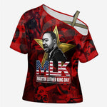 MLK Day Cross Shoulder Shirt Martin Luther King Jr Tribute American Flag Lettering - African Pride