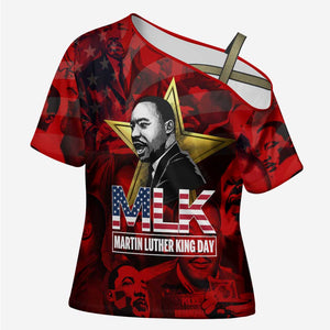 MLK Day Cross Shoulder Shirt Martin Luther King Jr Tribute American Flag Lettering - African Pride