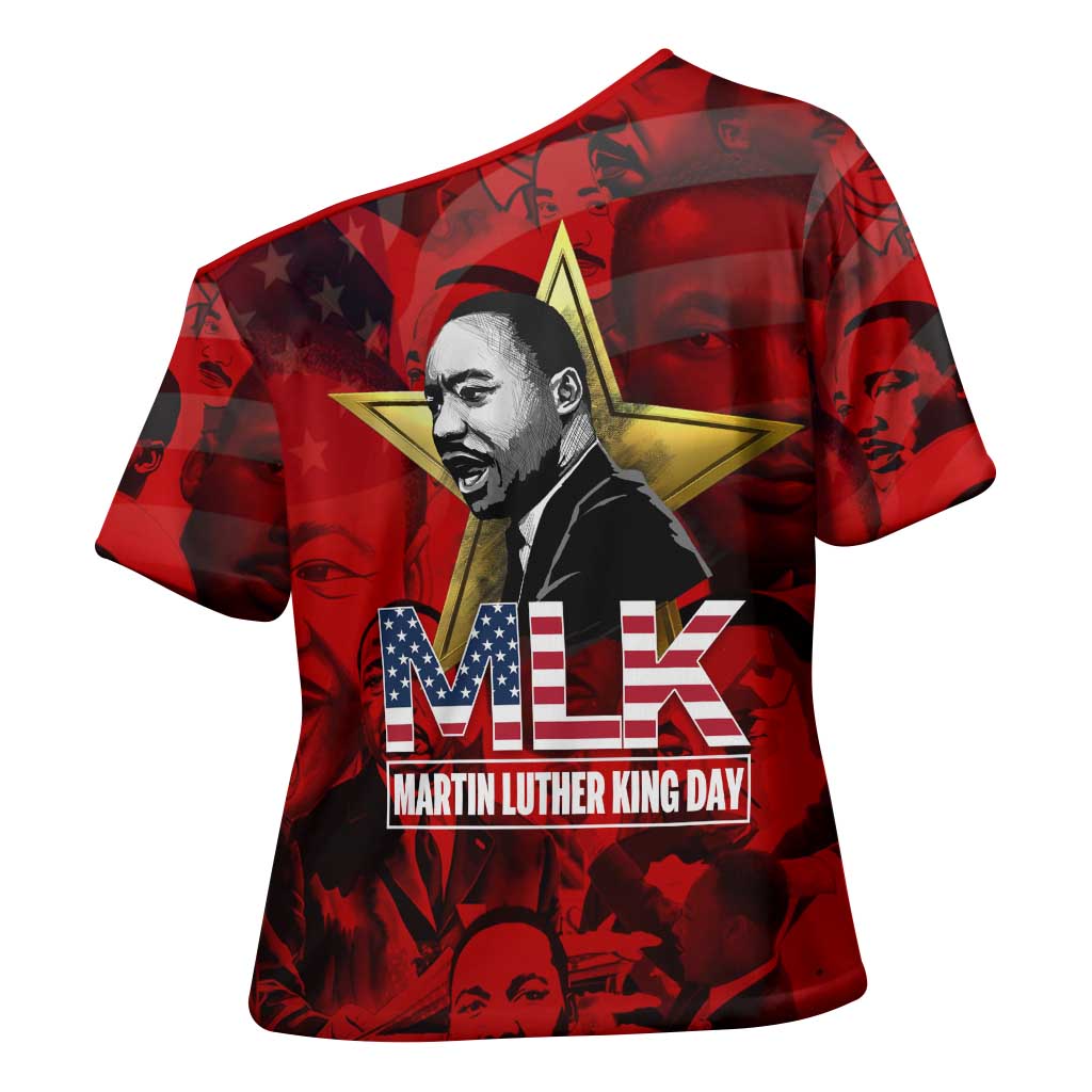 MLK Day Cross Shoulder Shirt Martin Luther King Jr Tribute American Flag Lettering - African Pride