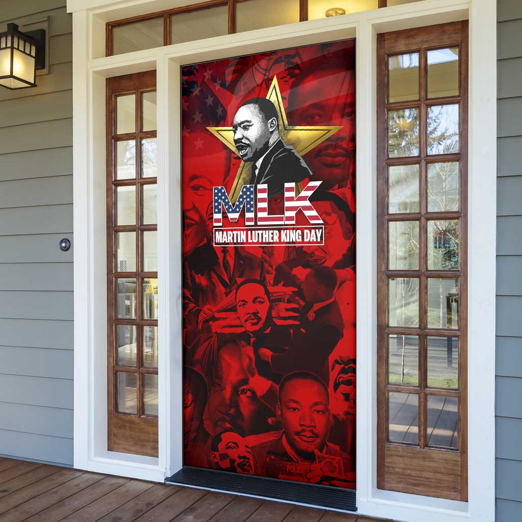 MLK Day Door Cover Martin Luther King Jr Tribute American Flag Lettering - African Pride