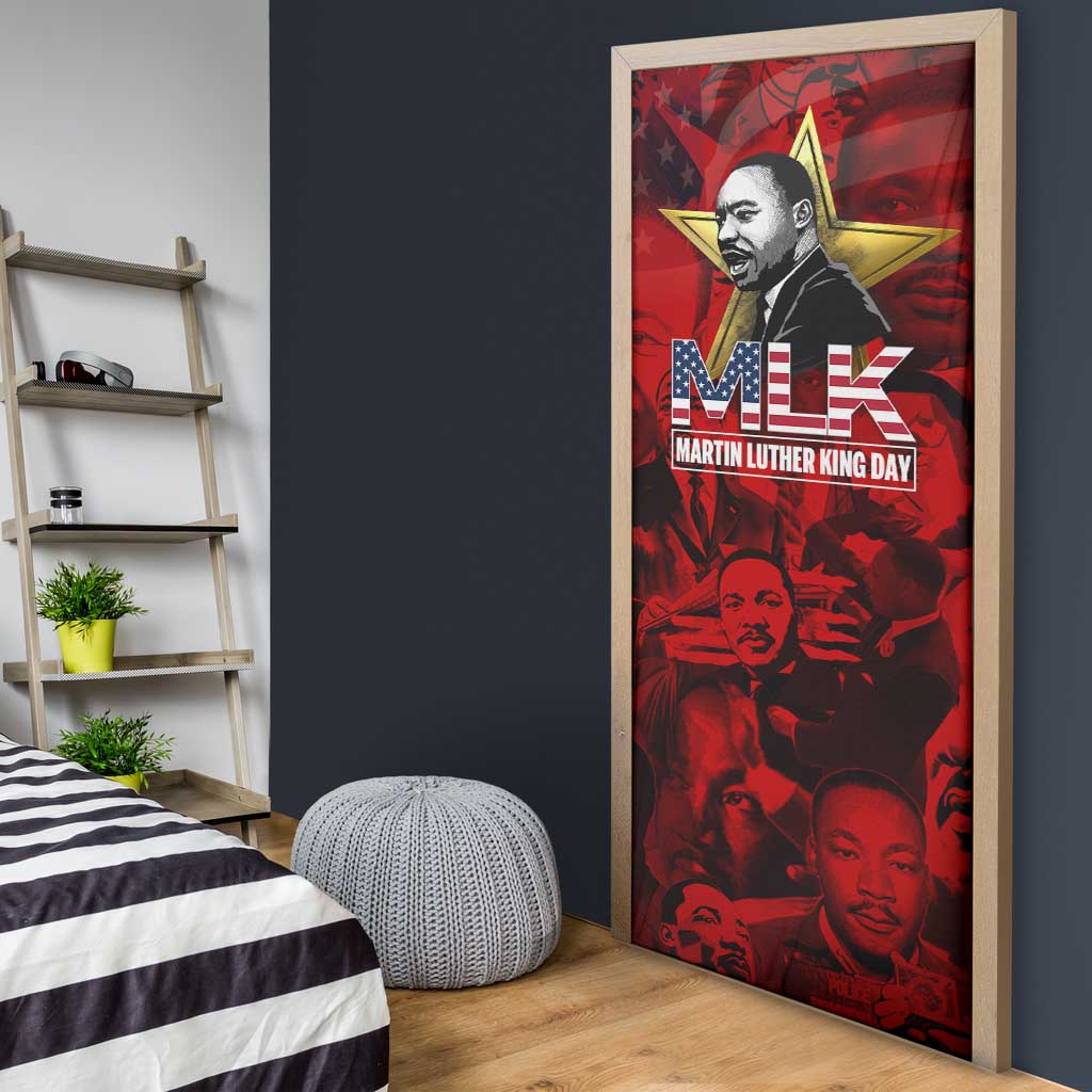 MLK Day Door Cover Martin Luther King Jr Tribute American Flag Lettering - African Pride