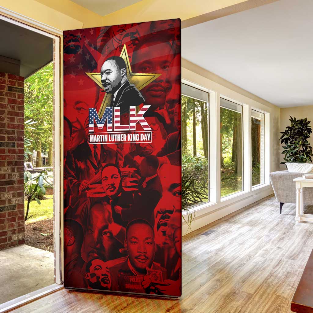 MLK Day Door Cover Martin Luther King Jr Tribute American Flag Lettering - African Pride