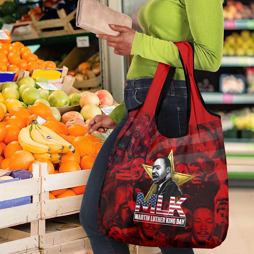 MLK Day Grocery Bag Martin Luther King Jr Tribute American Flag Lettering - African Pride