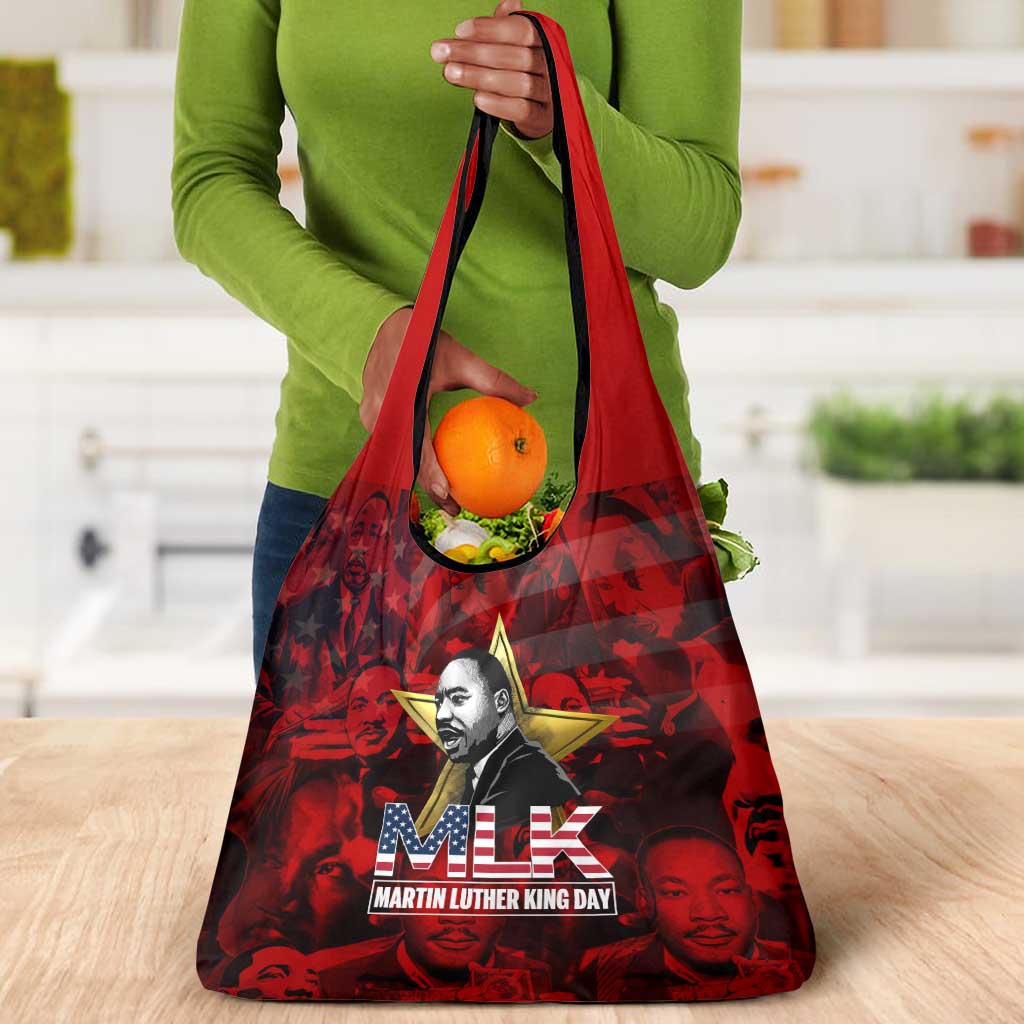 MLK Day Grocery Bag Martin Luther King Jr Tribute American Flag Lettering - African Pride