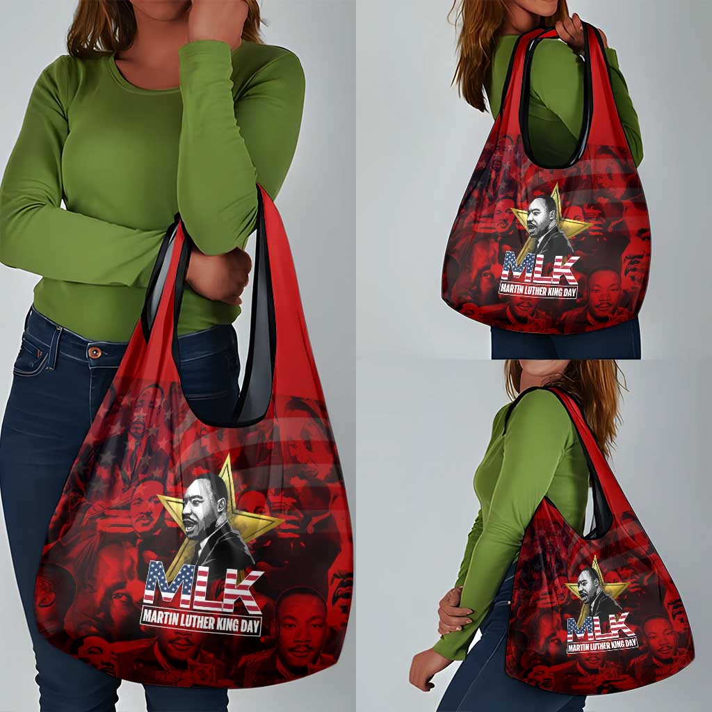 MLK Day Grocery Bag Martin Luther King Jr Tribute American Flag Lettering - African Pride