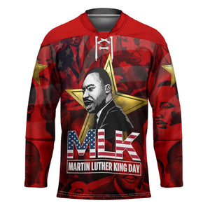 MLK Day Hockey Jersey Martin Luther King Jr Tribute American Flag Lettering - African Pride