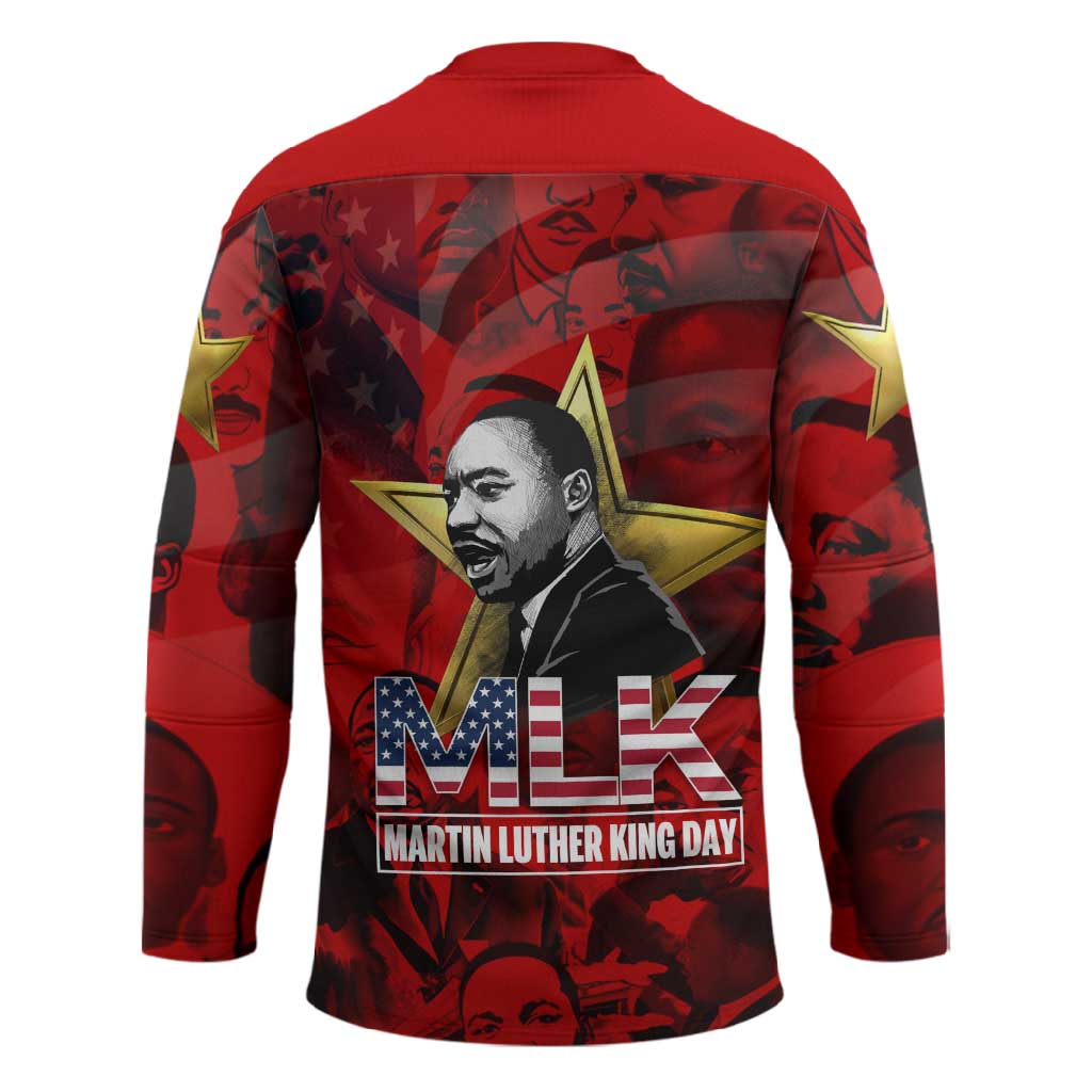 MLK Day Hockey Jersey Martin Luther King Jr Tribute American Flag Lettering - African Pride