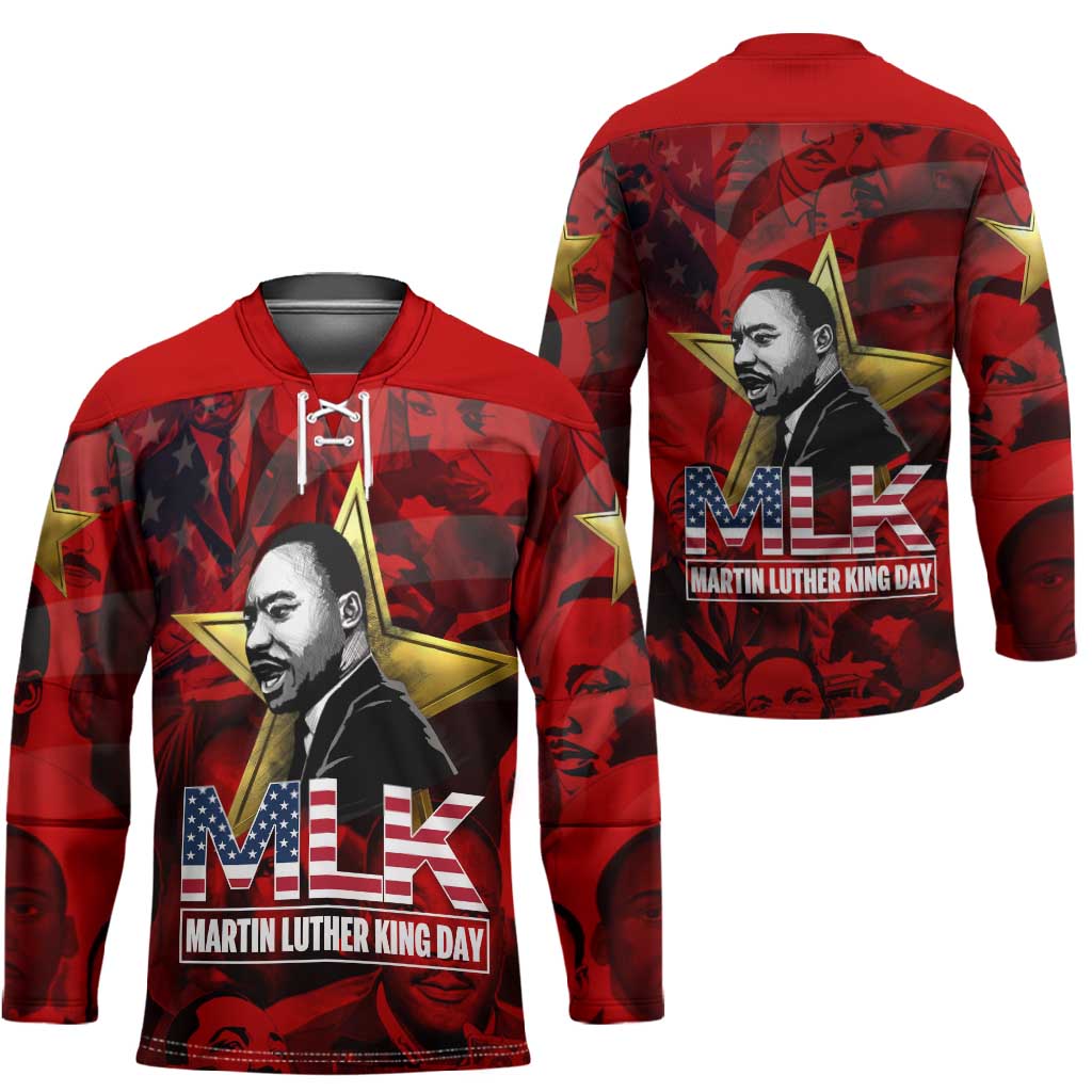 MLK Day Hockey Jersey Martin Luther King Jr Tribute American Flag Lettering - African Pride