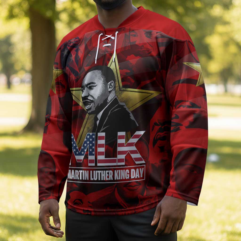 MLK Day Hockey Jersey Martin Luther King Jr Tribute American Flag Lettering - African Pride