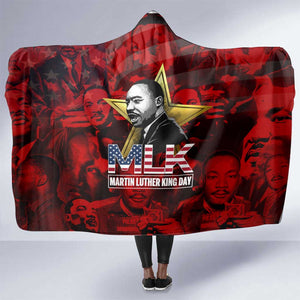 MLK Day Hooded Blanket Martin Luther King Jr Tribute American Flag Lettering - African Pride