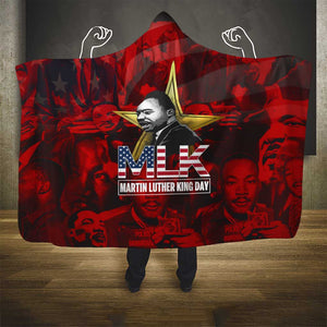 MLK Day Hooded Blanket Martin Luther King Jr Tribute American Flag Lettering - African Pride