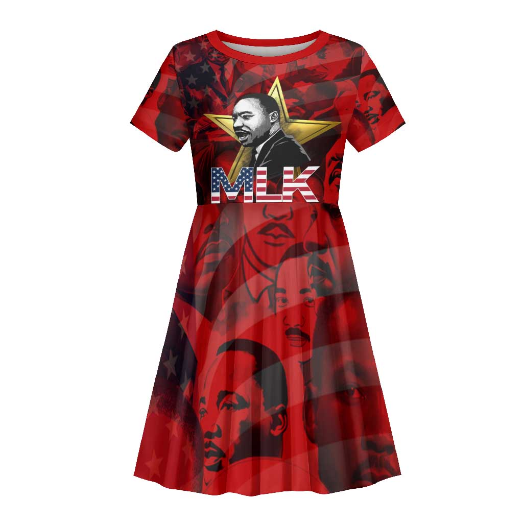 MLK Day Kid Short Sleeve Dress Martin Luther King Jr Tribute American Flag Lettering TS04