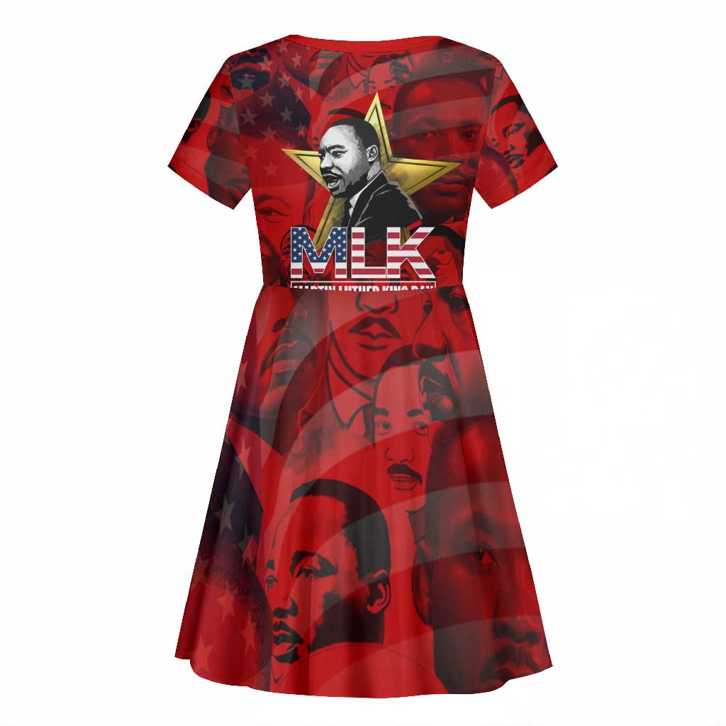 MLK Day Kid Short Sleeve Dress Martin Luther King Jr Tribute American Flag Lettering TS04