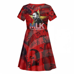 MLK Day Kid Short Sleeve Dress Martin Luther King Jr Tribute American Flag Lettering TS04