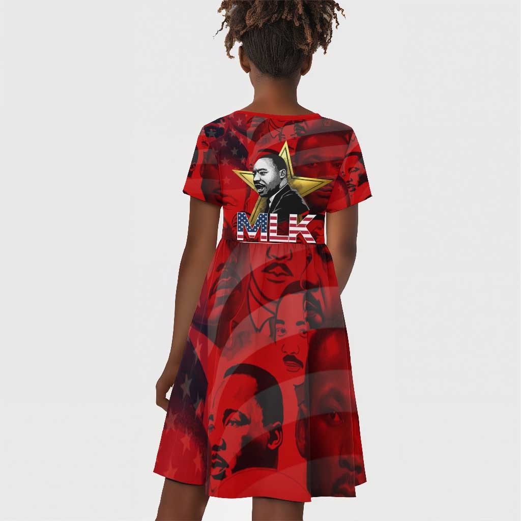 MLK Day Kid Short Sleeve Dress Martin Luther King Jr Tribute American Flag Lettering TS04
