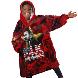 MLK Day Kid Wearable Blanket Hoodie Martin Luther King Jr Tribute American Flag Lettering - African Pride