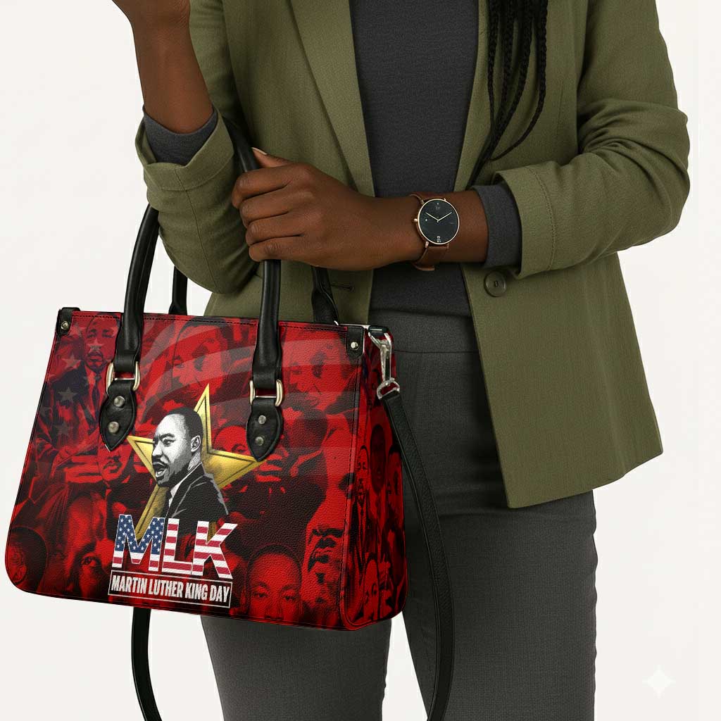 MLK Day Leather Bag Martin Luther King Jr Tribute American Flag Lettering - African Pride