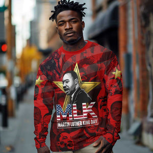 MLK Day Long Sleeve Shirt Martin Luther King Jr Tribute American Flag Lettering - African Pride